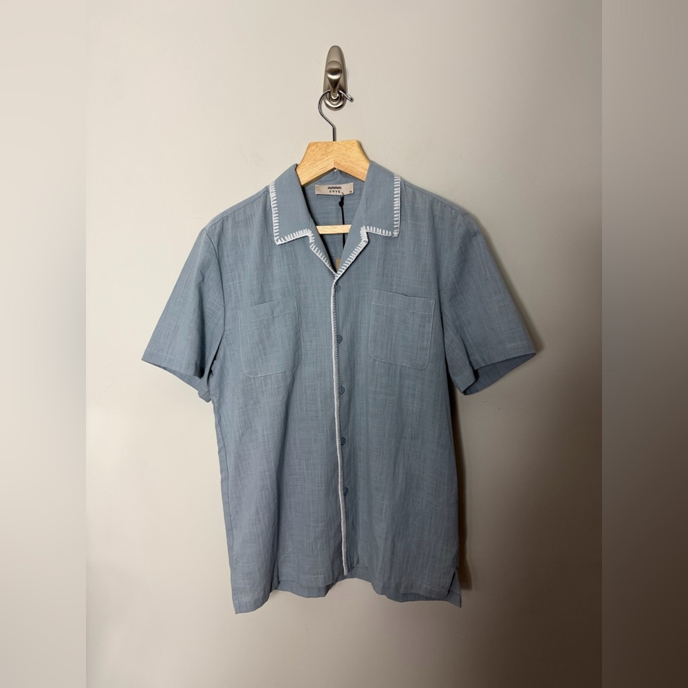 NEW Cove Mens 100% Cotton Short Sleeve Button Up Shirt Blue Resort 334